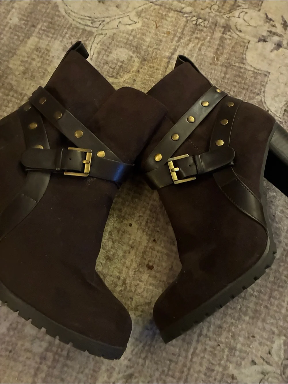 Apt. 9 Dark Brown Faux Suede Studded Buckle Ankle Boots 8.5